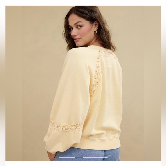 Aerie Size Large Pale Yellow Hey Crochet Sweatshirt Oversized Boxy Boho Pullover - Picture 13 of 15